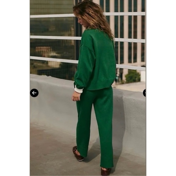 NWT Free People Solar Sweater Set Two Piece Pants Matching Cardigan Green Medium - Picture 12 of 12